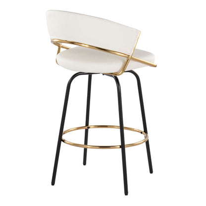 Jie fixed-height contemporary counter stools set of 2 with white upholstery and gold frame on Tampa Home & Garden Store