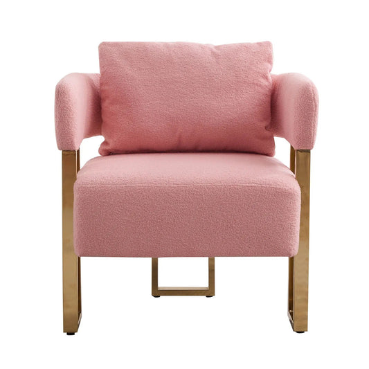 Modern decorative pink teddy fleece chair with gold metal legs on Tampa Home & Garden Store