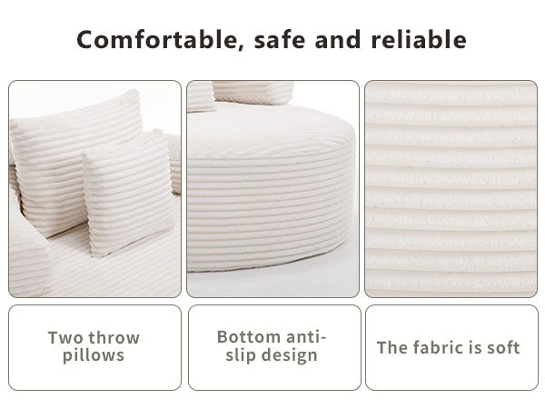 Round memory foam sofa bed in cream ribbed fabric with two throw pillows by HouseOfZazla on Tampa Home & Garden Store