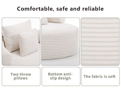 Round memory foam sofa bed in cream ribbed fabric with two throw pillows by HouseOfZazla on Tampa Home & Garden Store