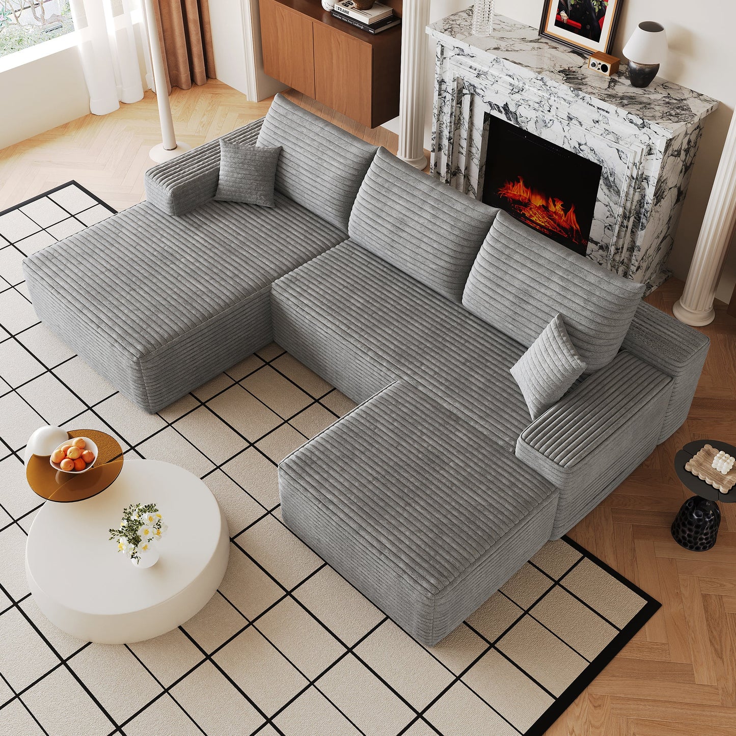 107in Cloud Sectional Sofa with 1 Ottoman by HouseOfZazla in gray corduroy fabric on Tampa Home & Garden Store