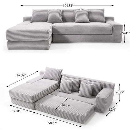 Modern L-shaped sectional couch with memory foam, gray corduroy, left chaise Unique Piece Furniture on Tampa Home & Garden Store