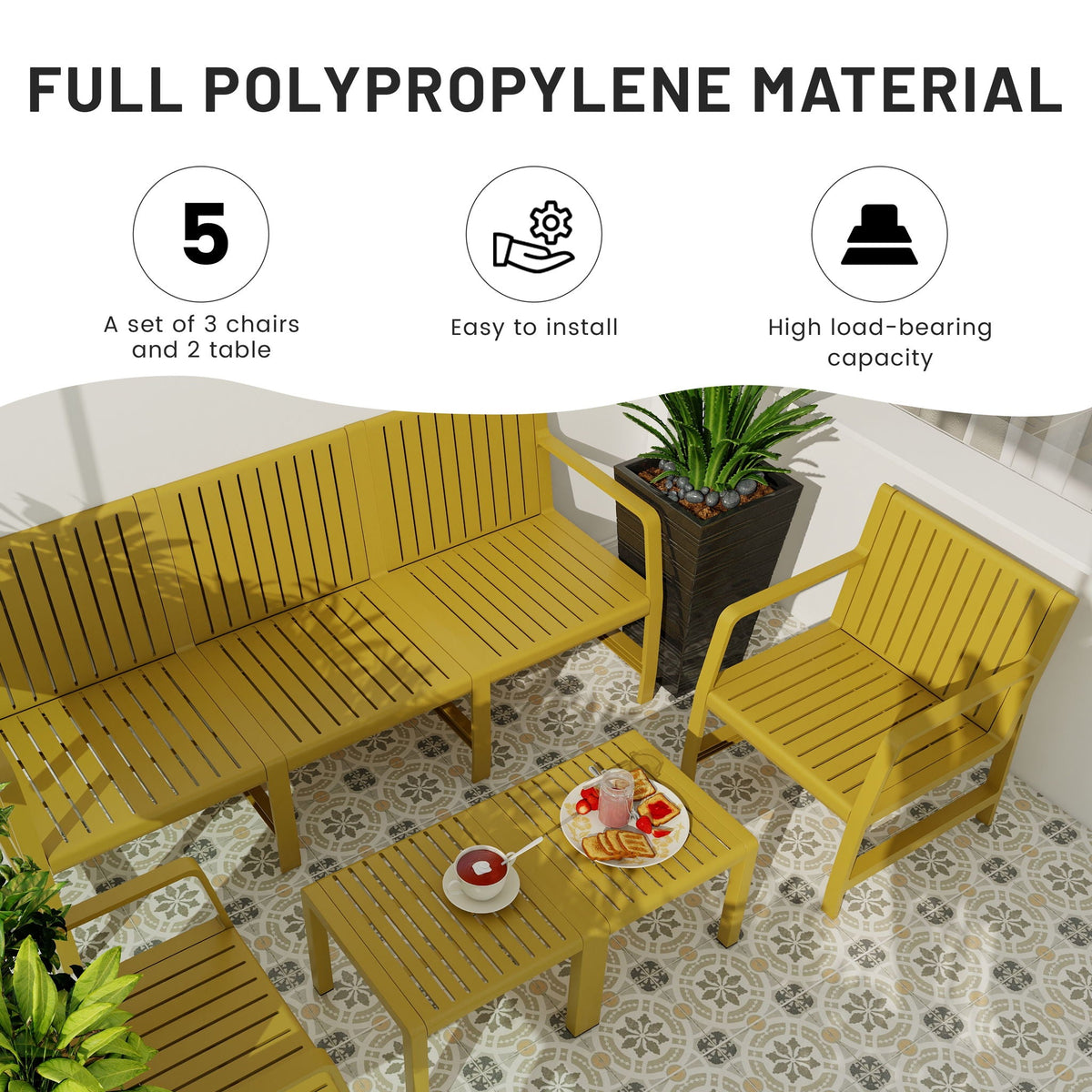 Waterproof two-piece orange polypropylene outdoor patio set by HouseOfZazla with chairs on Tampa Home & Garden Store