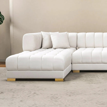 Marlow U Shape Corner Sofa white fabric upholstery with gold legs stationary sectional on Tampa Home & Garden Store