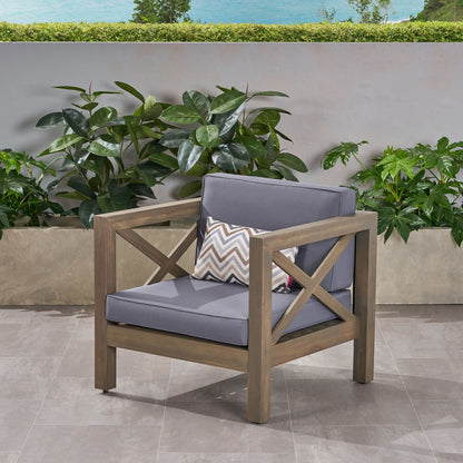 Brava mid-century outdoor club chair by HouseOfZazla with water resistant cushions in grey on Tampa Home & Garden Store