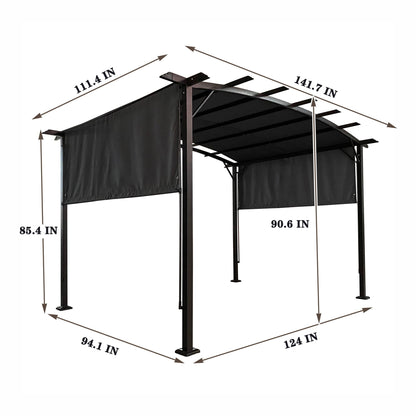 Outdoor Patio Pergola Gazebo with black steel frame sun shelter and retractable canopy on Tampa Home & Garden Store