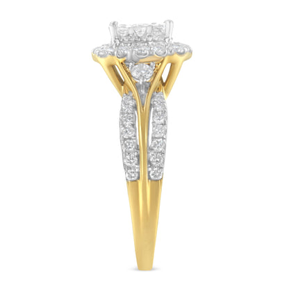 Diamond halo engagement ring 10K yellow gold with cushion halo and split-band shank on Tampa Home & Garden Store