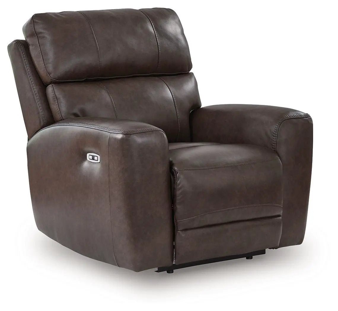 Crossplex power recliner with adjustable headrest in smoke brown leather by Unique Piece Furniture on Tampa Home & Garden Store