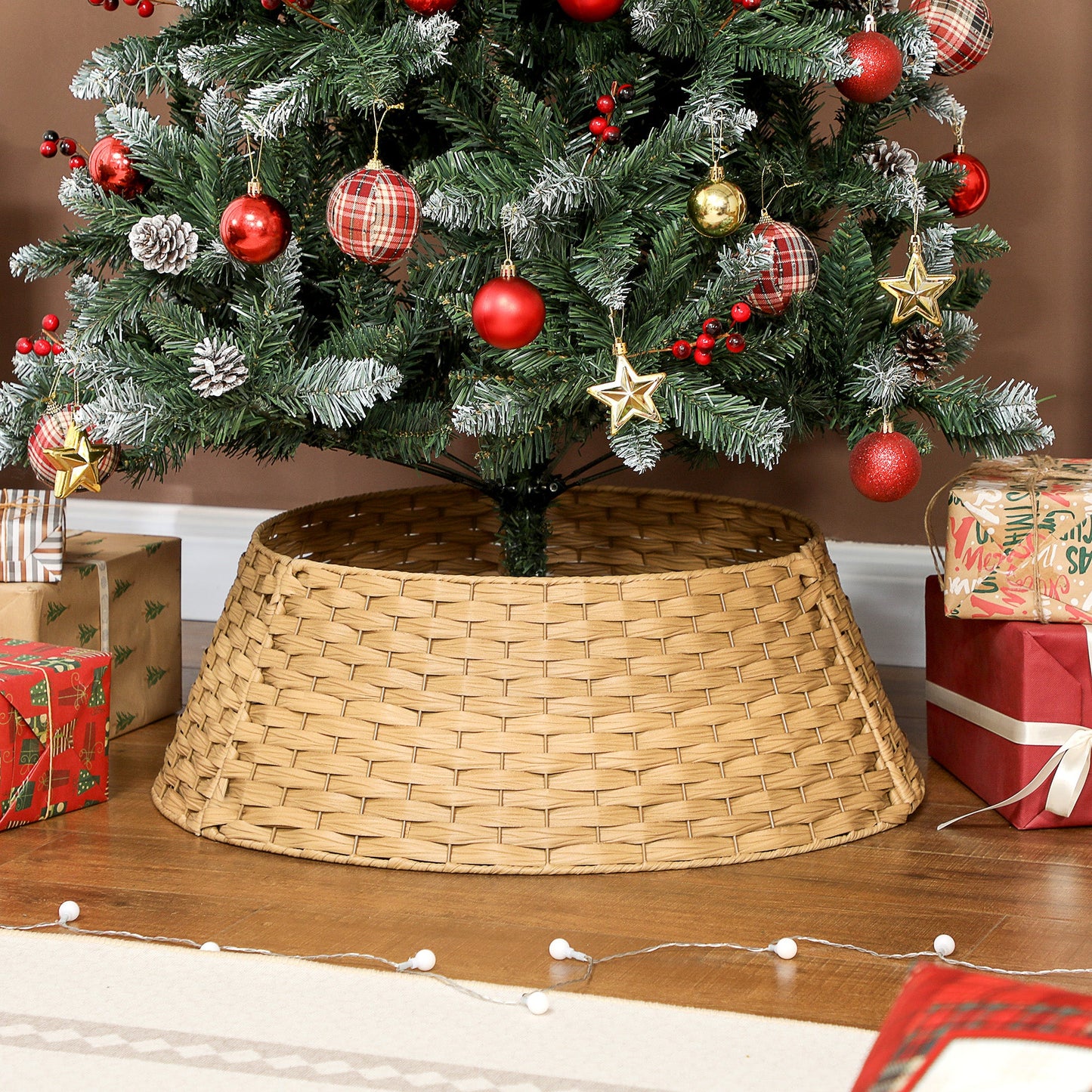 Rustic Christmas Tree Collar plastic woven natural brown basket weave around a tree on Tampa Home & Garden Store