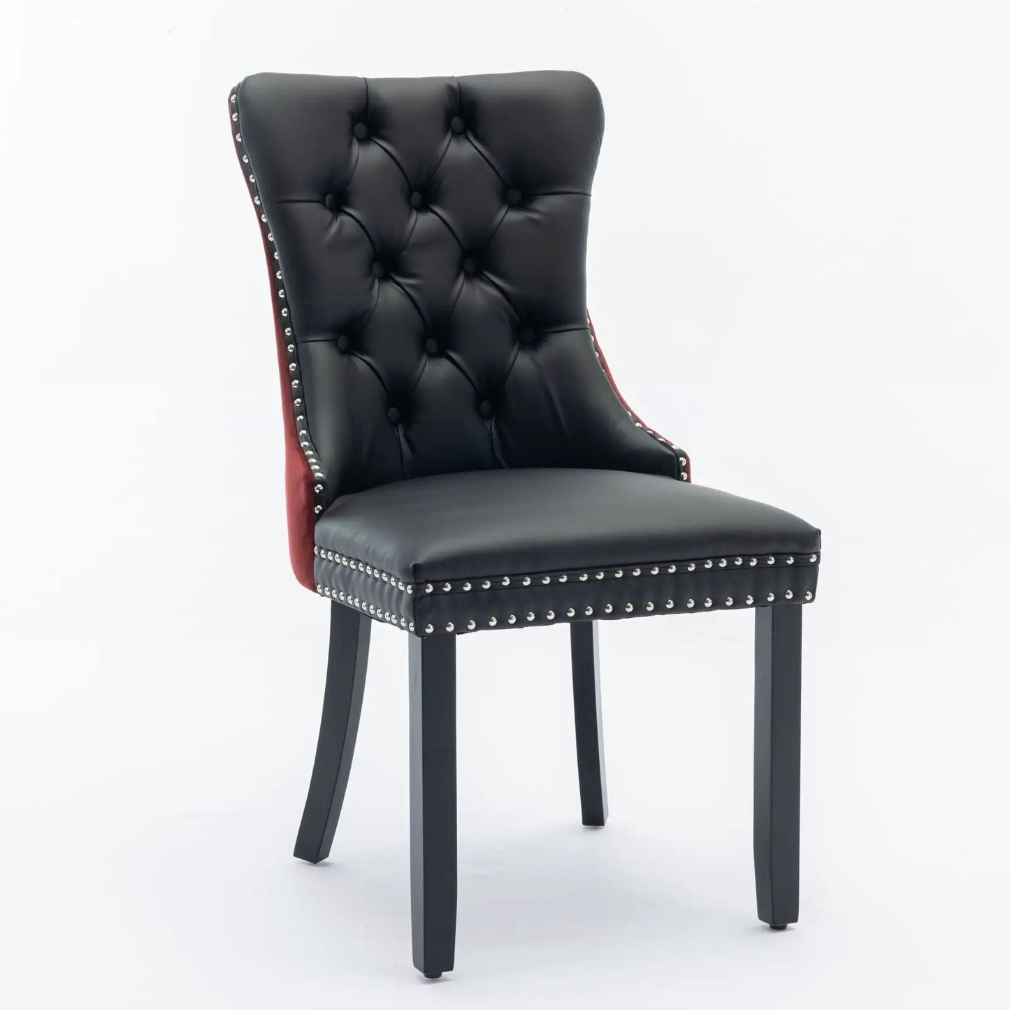 Nikki Modern Upholstered Dining Chair set of 2, black tufted leather with nailhead trim on Tampa Home & Garden Store