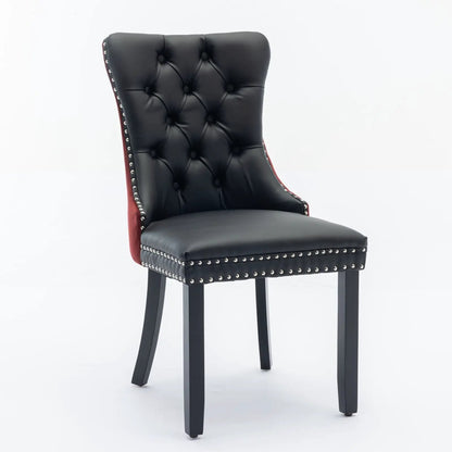 Nikki Modern Upholstered Dining Chair set of 2, black tufted leather with nailhead trim on Tampa Home & Garden Store