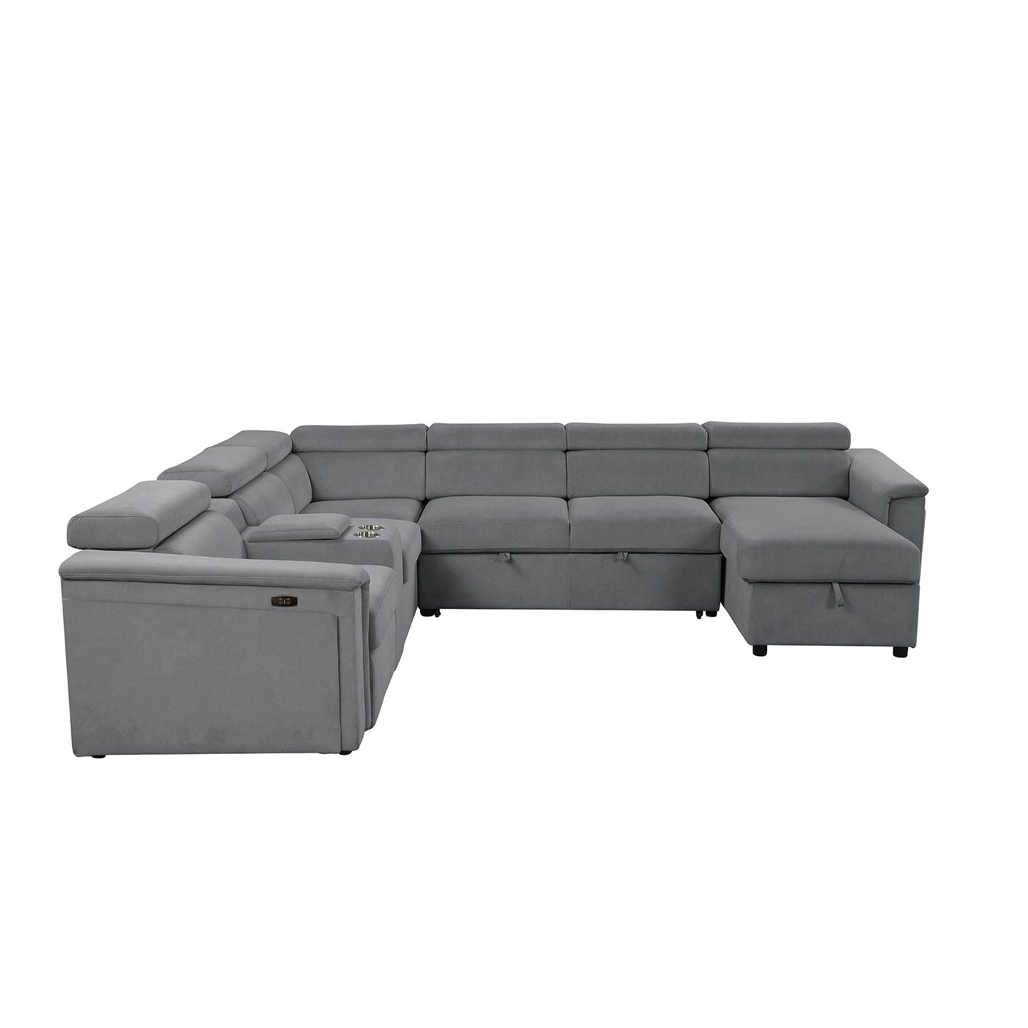 Harvey power reclining sleeper sectional gray fabric by HouseOfZazla with center console on Tampa Home & Garden Store