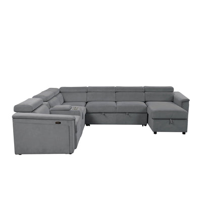 Harvey power reclining sleeper sectional gray fabric by HouseOfZazla with center console on Tampa Home & Garden Store