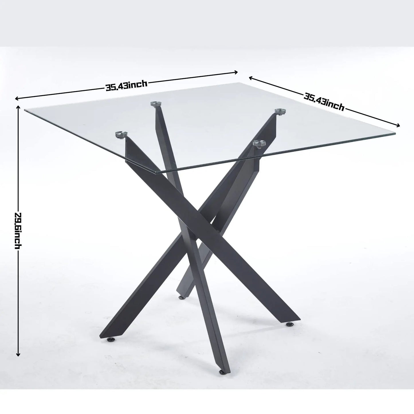 Dining table square tempered glass top with cross metal legs, black, Unique Piece Furniture on Tampa Home & Garden Store