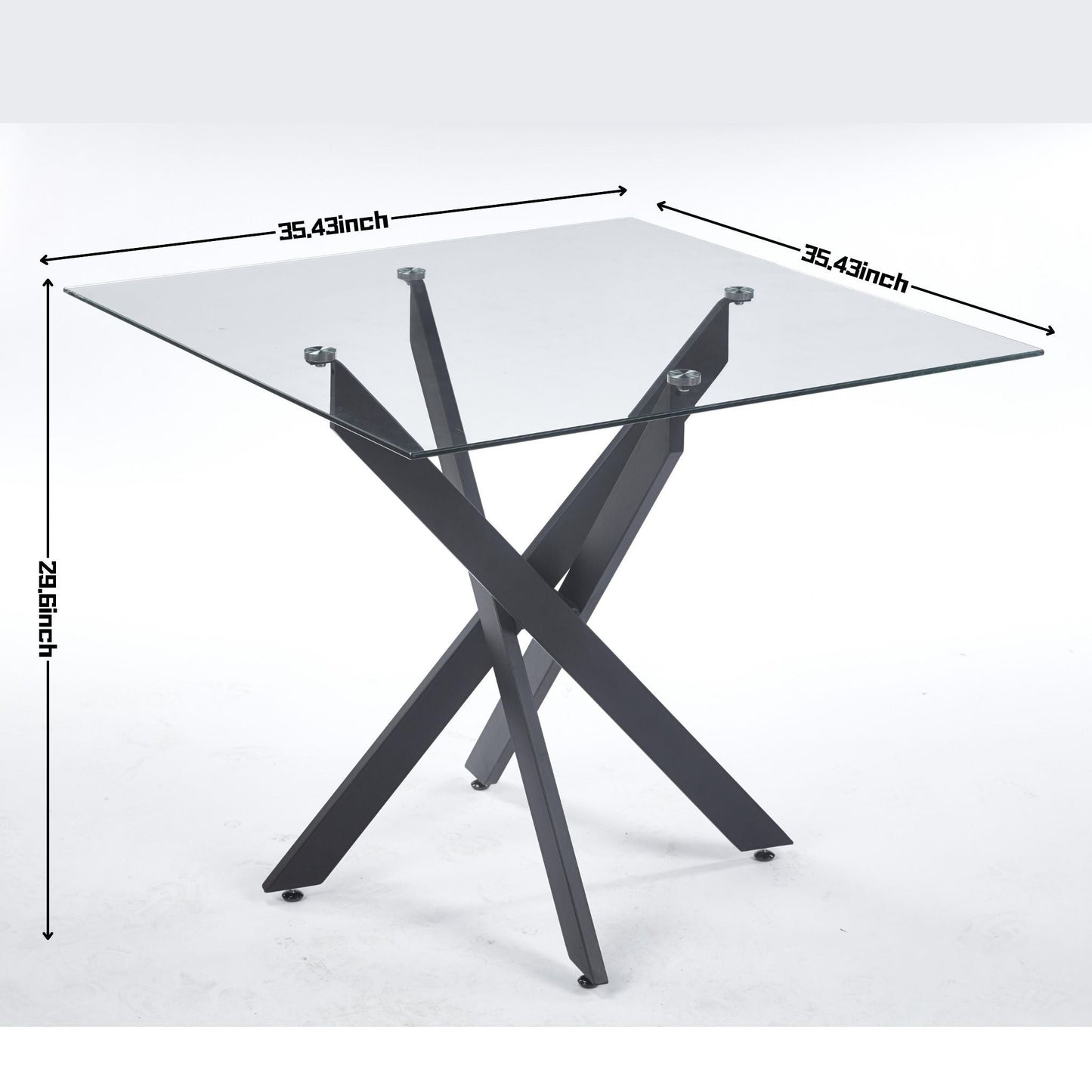 Dining table with cross black metal legs and clear tempered glass square top by HouseOfZazla on Tampa Home & Garden Store