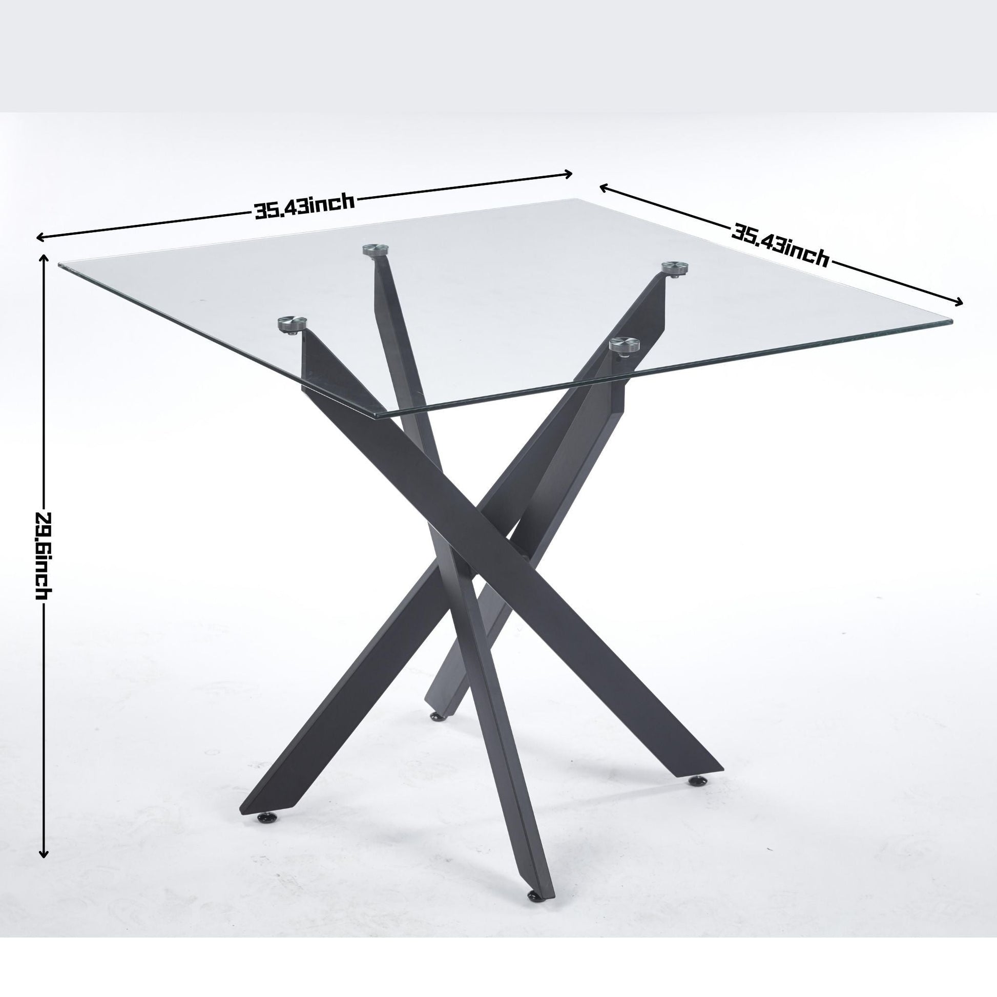 Dining table with cross black metal legs and clear tempered glass square top by HouseOfZazla on Tampa Home & Garden Store