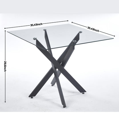 Dining table with cross black metal legs and clear tempered glass square top by HouseOfZazla on Tampa Home & Garden Store