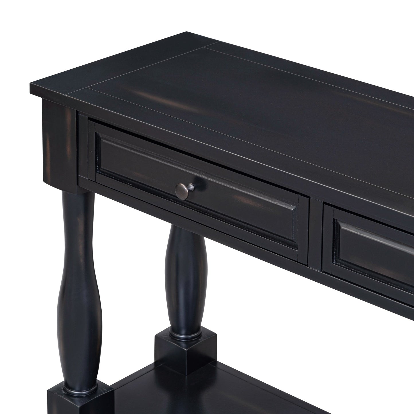 TREXM 63-inch long black console table with drawers, shelf, turned legs by HouseOfZazla on Tampa Home & Garden Store