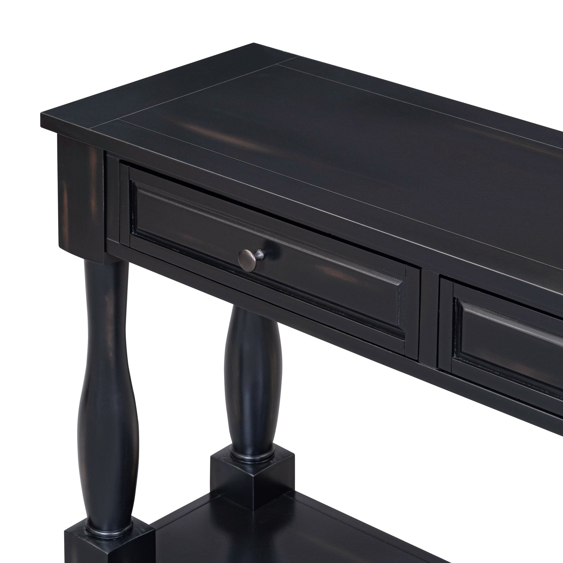 TREXM 63-inch long black console table with drawers, shelf, turned legs by HouseOfZazla on Tampa Home & Garden Store