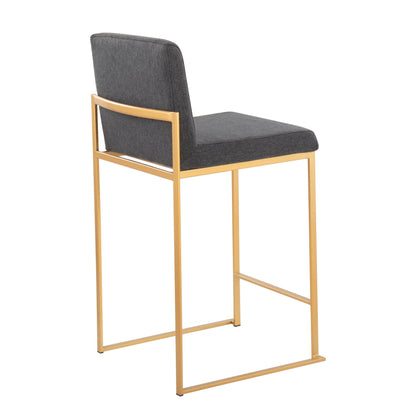 Contemporary counter stool with upholstered dark gray seat/back and gold frame on Tampa Home & Garden Store