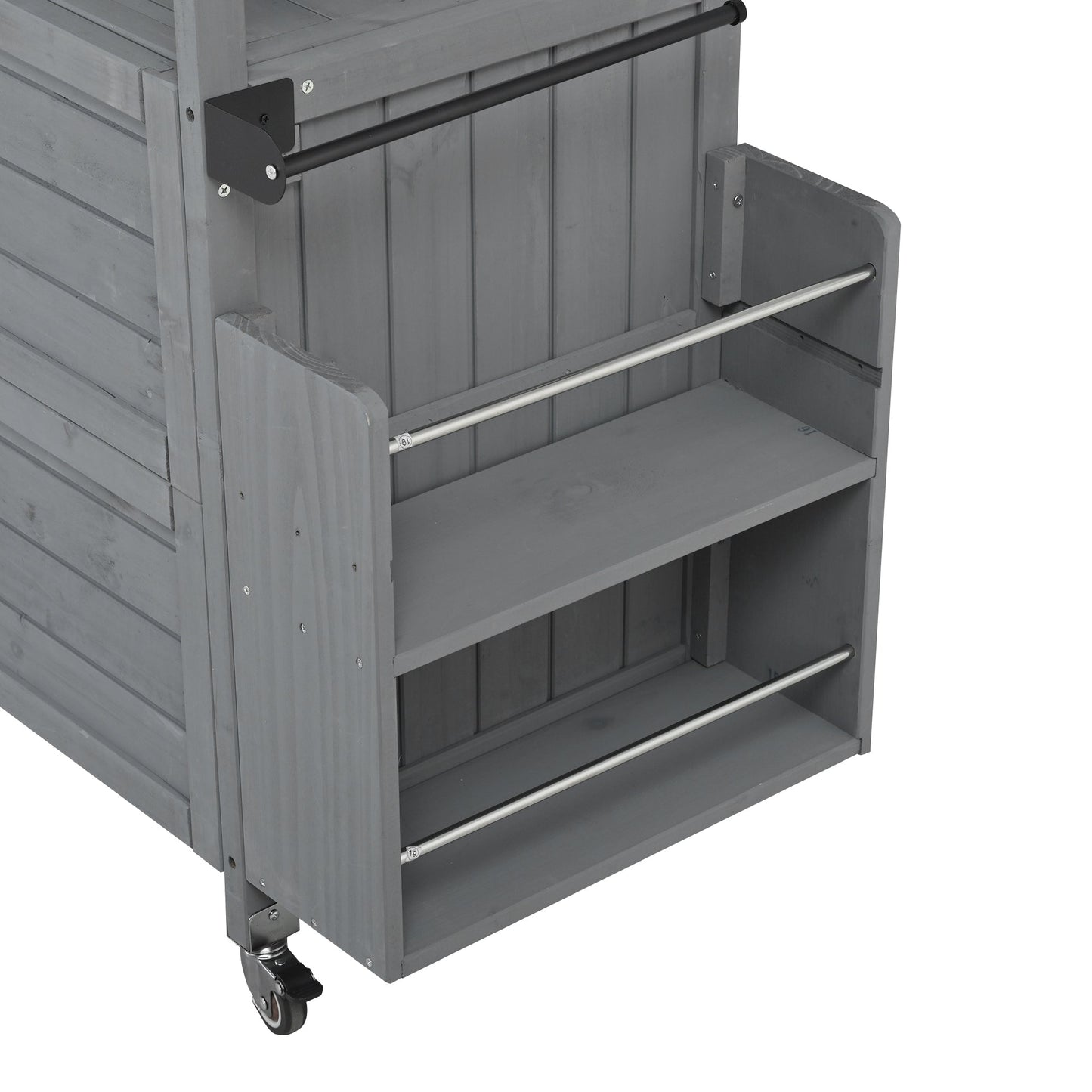Foldable Outdoor Kitchen Island Patio Cart in gray weathered wood with caster wheels on Tampa Home & Garden Store