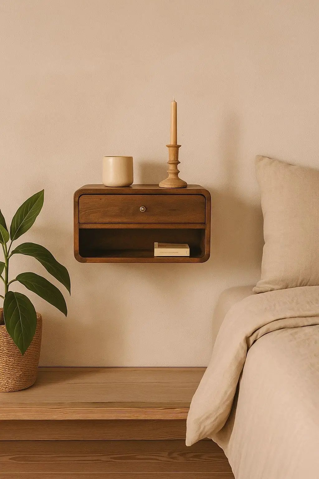 Curve Upper Slot Floating Nightstand with Drawer