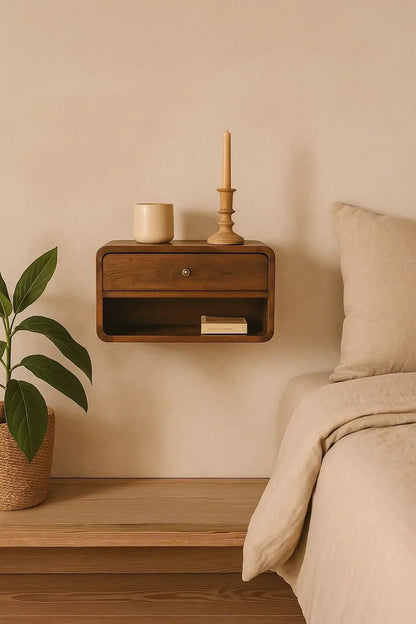 Curve Upper Slot Floating Nightstand with Drawer