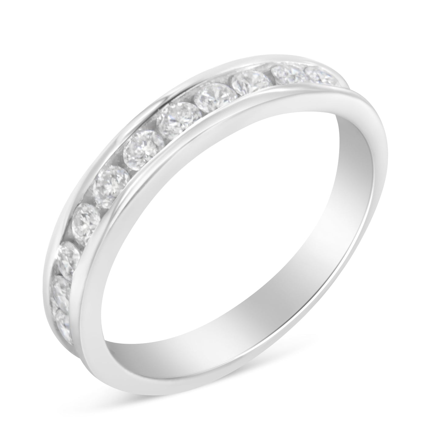 IGI 1/2ctw round diamond eternity ring in 18K white gold, channel set, H-I color I1-I2, size 7 on Tampa Home & Garden Store