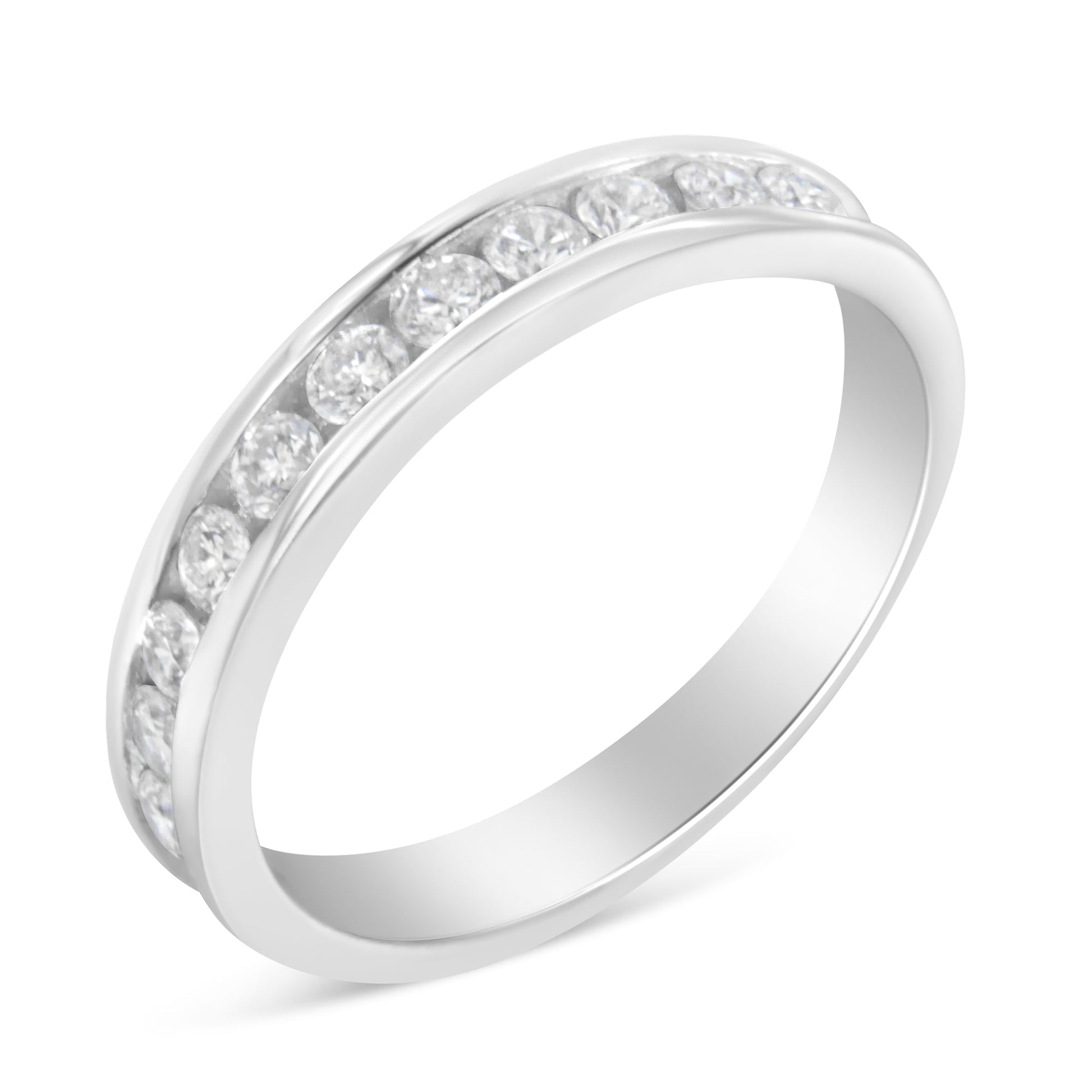 IGI 1/2ctw round diamond eternity ring in 18K white gold, channel set, H-I color I1-I2, size 7 on Tampa Home & Garden Store