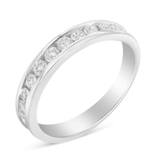 IGI 1/2ctw round diamond eternity ring in 18K white gold, channel set, H-I color I1-I2, size 7 on Tampa Home & Garden Store