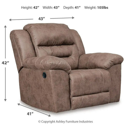 Stoneland Rocker Recliner in brown fabric upholstery by Unique Piece Furniture, 42h x 43w x 41d on Tampa Home & Garden Store