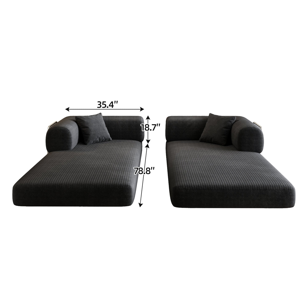 78.8in compression sofa in black corduroy with pillow-back arms, floor sofa bed by HouseOfZazla on Tampa Home & Garden Store