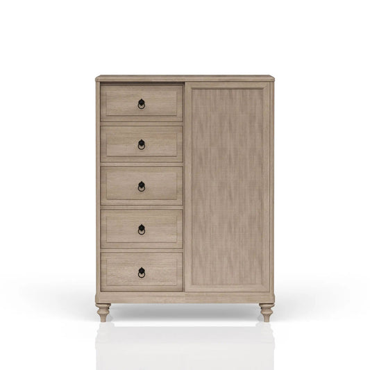 5 Drawer Door Chest Sand by Unique Piece Furniture with ring pulls and woven cane panel door on Tampa Home & Garden Store
