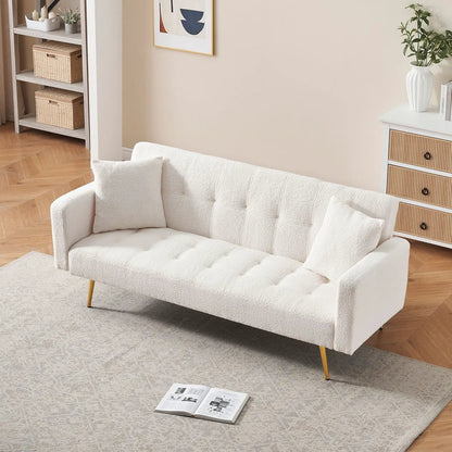 Teddy Fleece Futon Sofa Bed white with two throw pillows by Unique Piece Furniture on Tampa Home & Garden Store