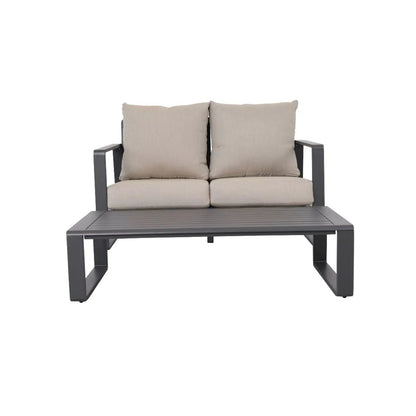 Sofa with coffee table 2-piece outdoor set in dark gray frame beige cushions on Tampa Home & Garden Store