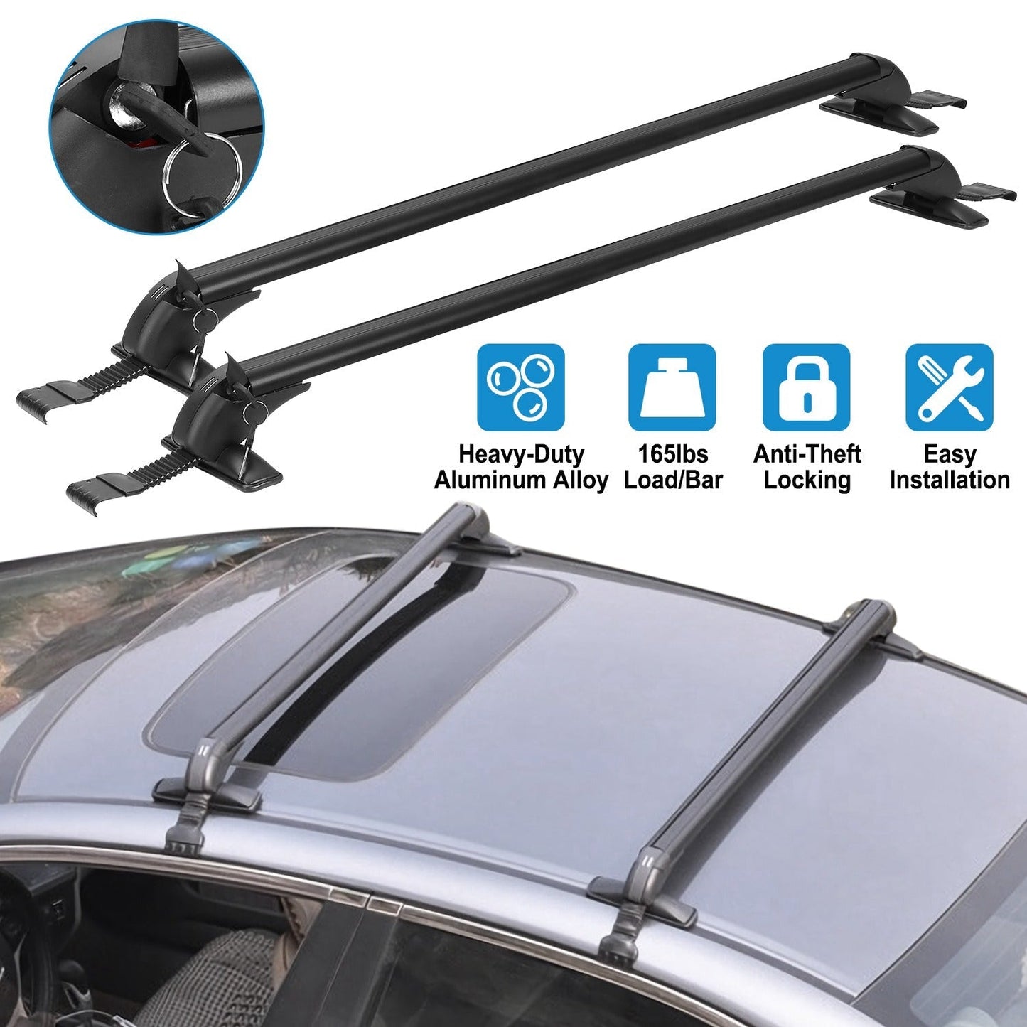 2pc universal car roof rack cross bars 110cm with anti-theft locks, heavy-duty aluminum on Tampa Home & Garden Store