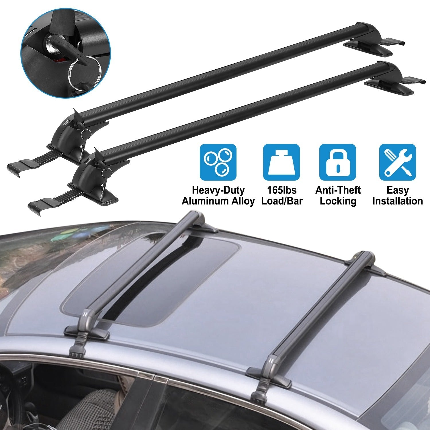 2pc universal car roof rack cross bars 110cm with anti-theft locks, heavy-duty aluminum on Tampa Home & Garden Store