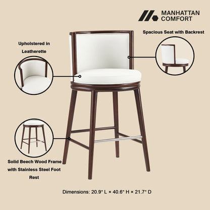 Evalyn Barstool bar height 28–30 in, dark beech wood frame, white leatherette seat on Tampa Home & Garden Store