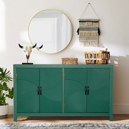 59in green accent cabinet with 4 doors featuring embossed circular panels, mid-century modern on Tampa Home & Garden Store