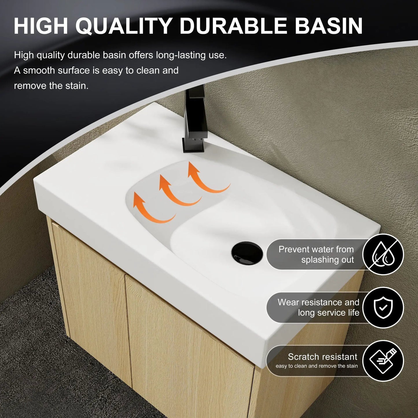Modern Bathroom Vanity with Ceramic Basin Sink