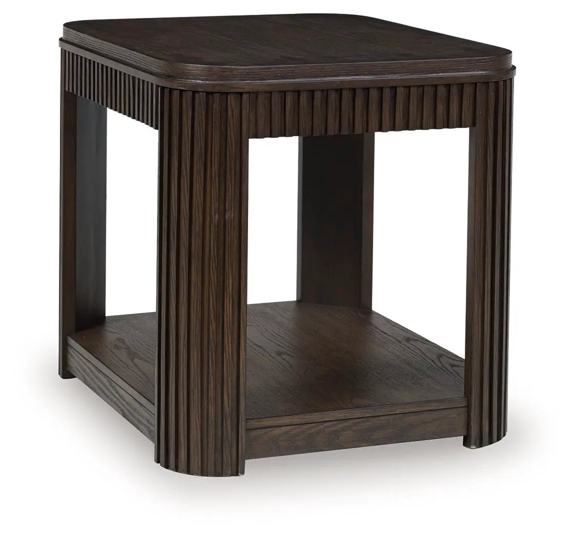 Carlibrie rectangular end table in dark wood with fluted legs and lower shelf by Unique Piece on Tampa Home & Garden Store