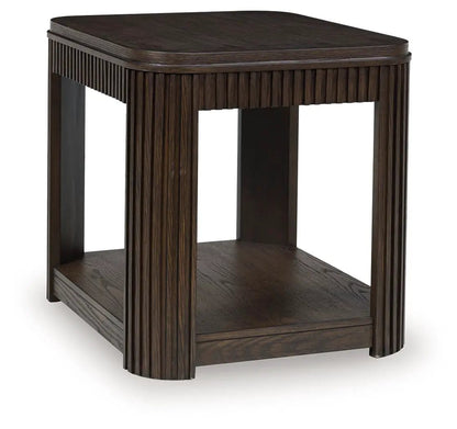 Carlibrie rectangular end table in dark wood with fluted legs and lower shelf by Unique Piece on Tampa Home & Garden Store