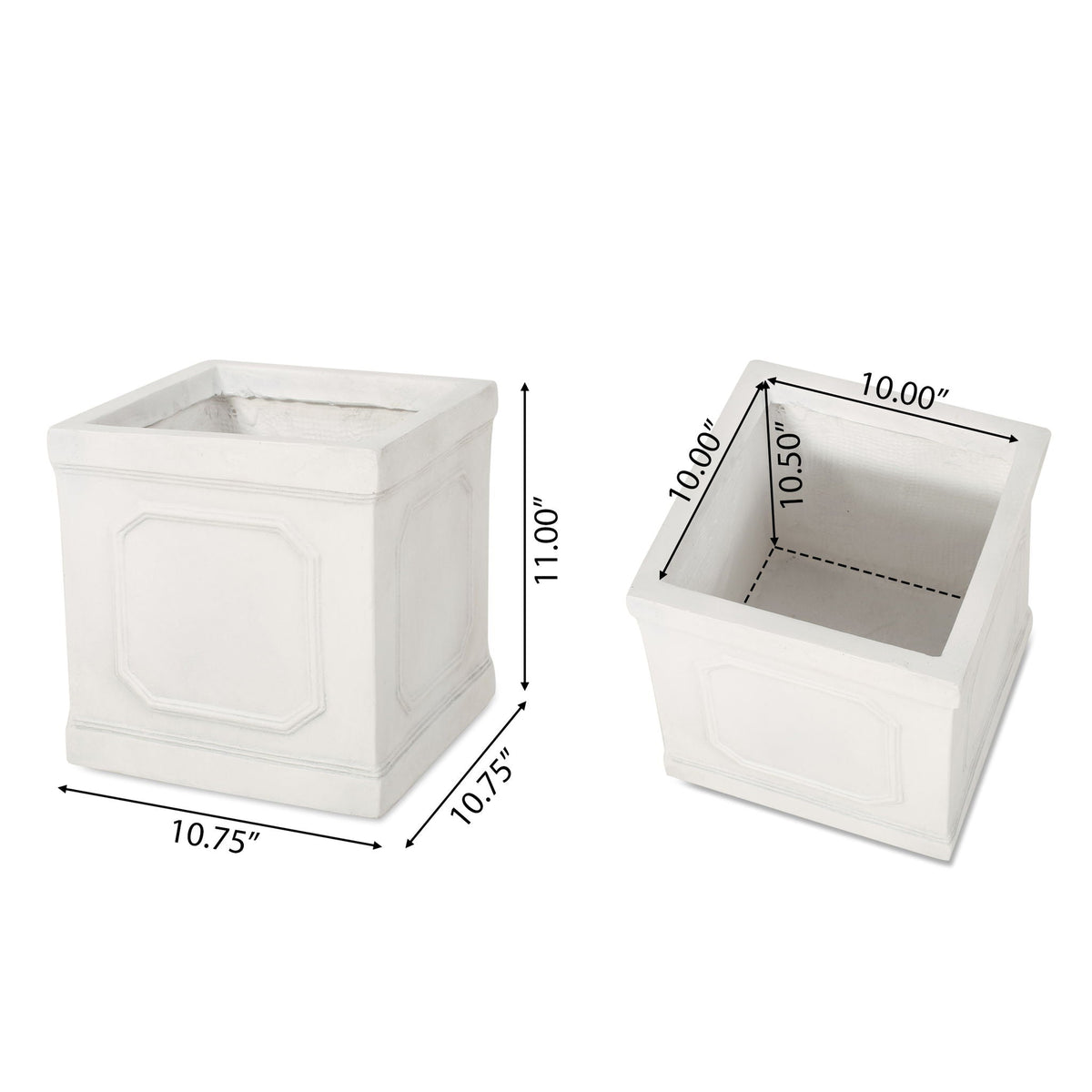 Durable Planter by HouseOfZazla, two white rectangular planters with dimensions shown on Tampa Home & Garden Store