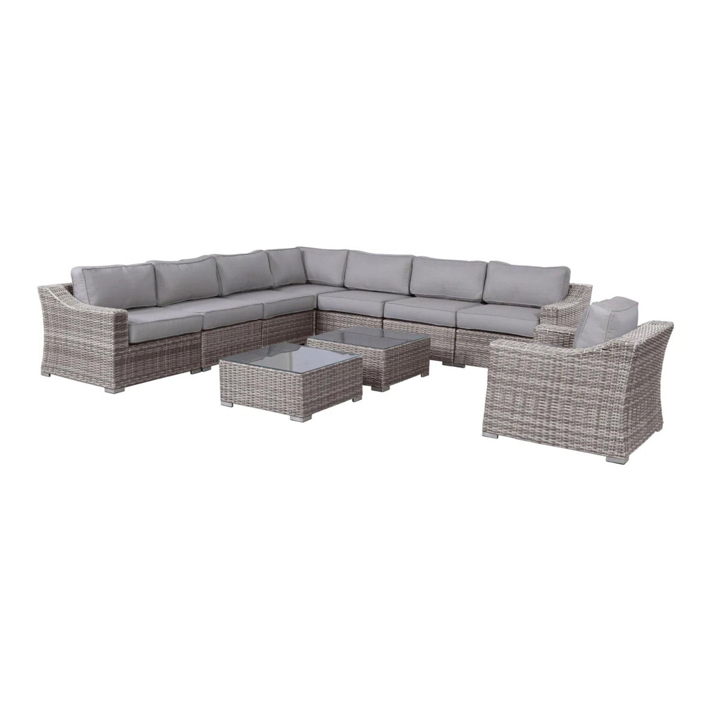 Outdoor Wicker Set With Glass Table And Cushions