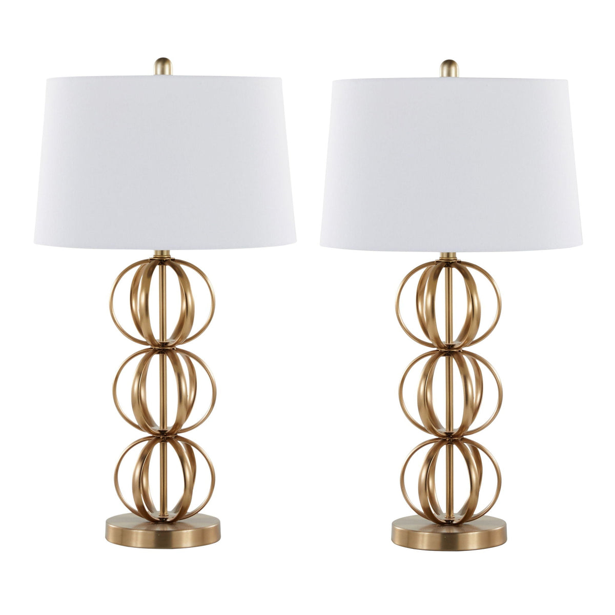 Linx Table Lamp Set of 2 with gold metal cage bases and white shades by HouseOfZazla on Tampa Home & Garden Store