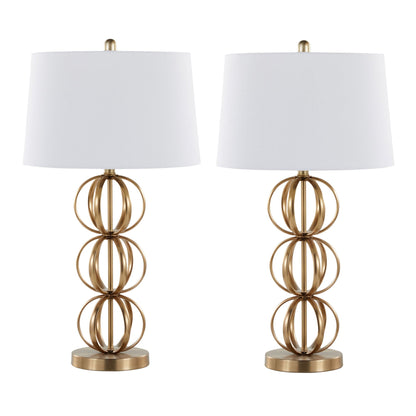Linx Table Lamp Set of 2 with gold metal cage bases and white shades by HouseOfZazla on Tampa Home & Garden Store