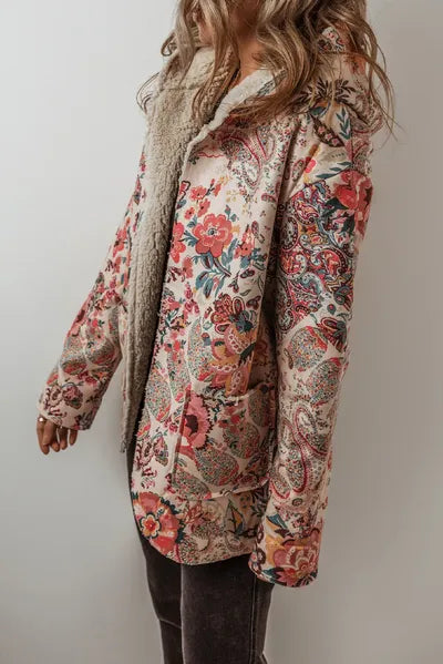 Vintage autumn floral hooded jacket by Stevvex, lightweight sherpa-lined outerwear on Tampa Home & Garden Store