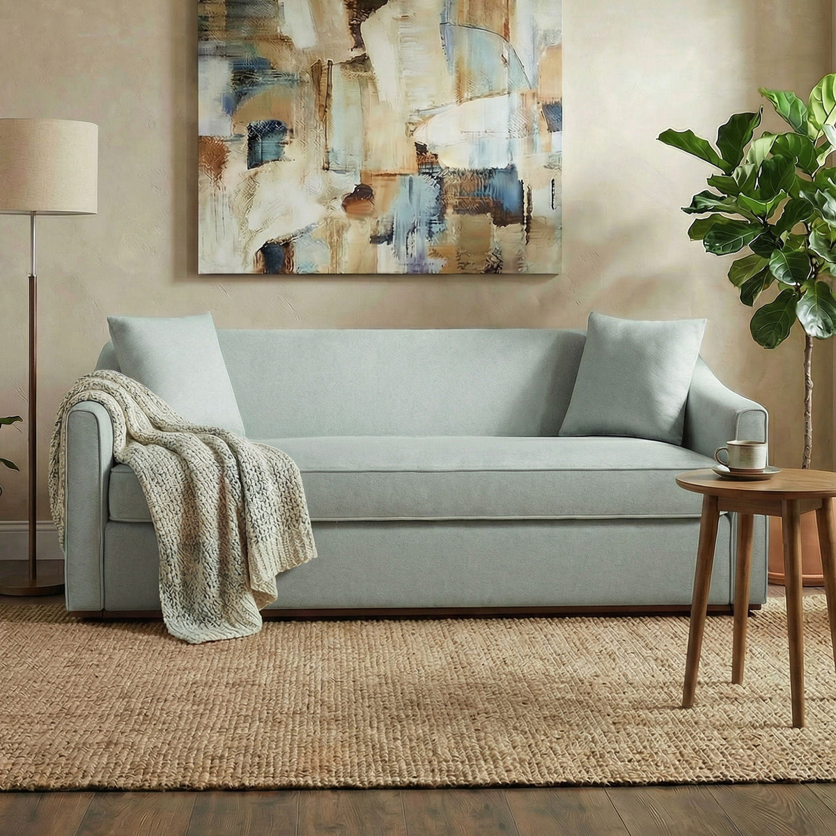 Modern 3 Seat Sofa With Chenille And Two Pillows