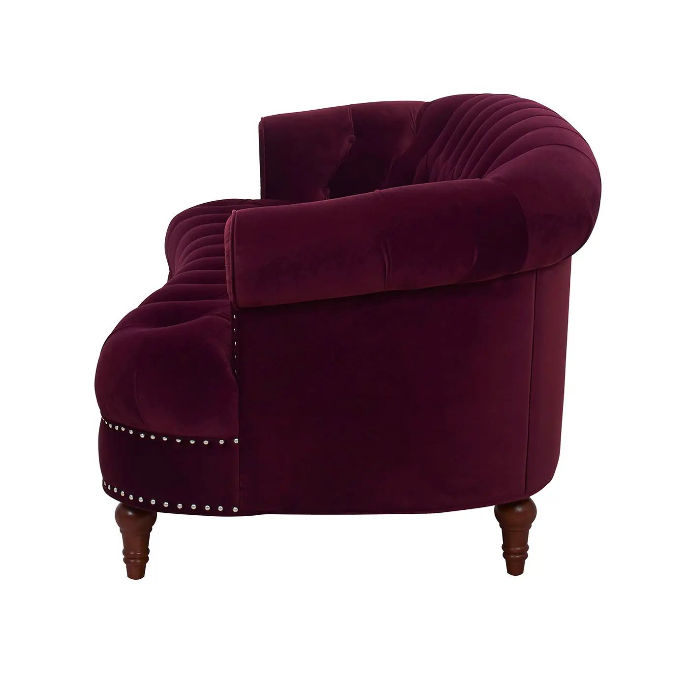 La Rosa Victorian Chesterfield tufted sofa burgundy velvet with rolled arms and nailhead trim on Tampa Home & Garden Store