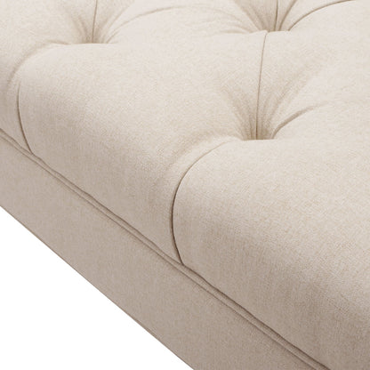 Tufted Flared Arm Entryway Bench beige upholstered seat with button tufting on Tampa Home & Garden Store